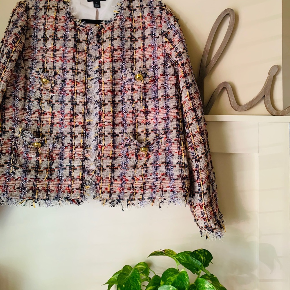 HALOGEN Raw Edge Cotton Blend Tweed Jacket 1x